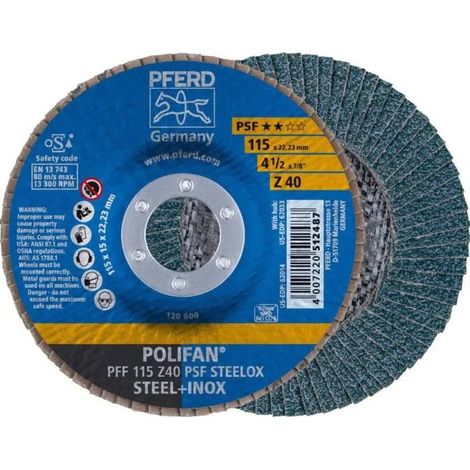 Disco flap pferd pff 115 z40 psf abrasivo circonio acero