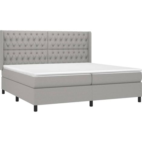 Cadre de lit LED avec sommier tête de lit matelas surmatelas 200x200 cm tissu gris clair TDL0207795