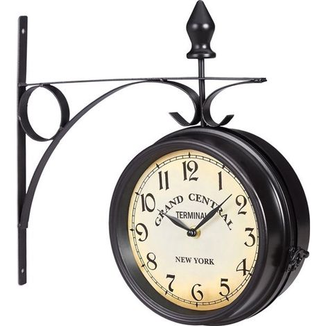 Horloge de gare - Vintage - Noire - Horloge - Horloge murale - Double face - Horloge d'intérieur - Horloge double face - 33 x 29 (1/5)