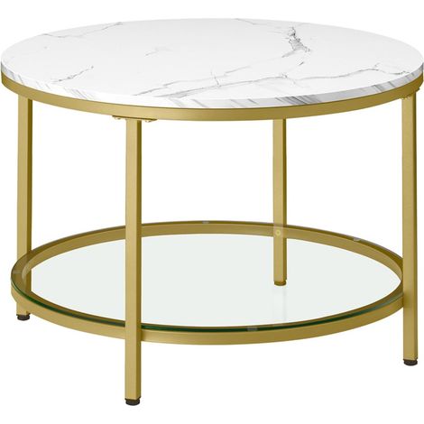 Mesa de centro mesa de salón mesa de sofá mesa de aperitivos efecto mármol tapa de cristal templado fácil de montar para salón de estilo moderno color blanco 120007495