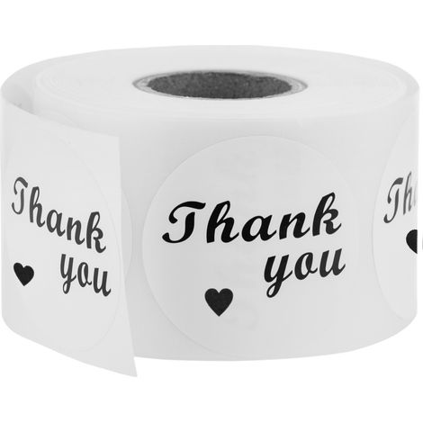 PrimeMatik - Pegatinas redondas “Thank You” de 25 mm, rollo bobina de 500 etiquetas de color blanco