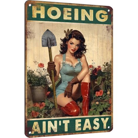 Plaques de jardin, Décoration d'art de jardin, Plaque métallique drôle de jardin "Hoeing Ain't Easy" (La houe n'est pas facile) pour l'extérieur, le patio, la cour arrière, la serre 20x30 cm (1/5)