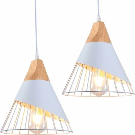 Set di 2 lampade a sospensione retrò in gabbia di metallo E27 illuminazione a soffitto, lampada a sospensione industriale lampada a sospensione vintage plafoniera - bianco (1/4)