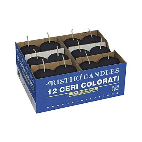 Risthò 5620018 Candele Cero, Nero, Diametro 4 cm, Altezza 7 cm, 12 pezzi (1/2)