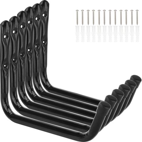 Lot de 6 crochets de rangement pour échelles de garage, supports muraux robustes avec bras de 28 cm (11 po), capacité de 25 kg (1/5)