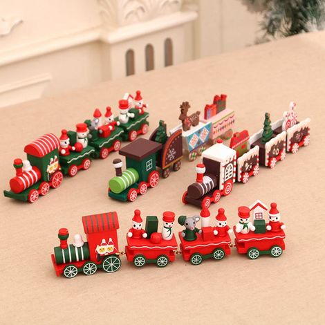 Ornement En Bois Train De Noël - Décoration De Table Pour Fêtes - Jouet Éducatif En Bois Pour Enfants - Lot De 4 Pièces (1/5)