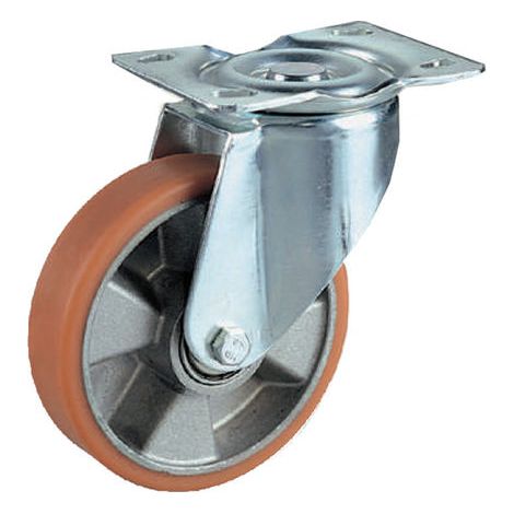 RUOTA POLIURETANO NUCLEO ALLUMINIO CON SUPPORTO ZINC. RUOTE GIREVOLI FISSE FRENO - RUOTA GIREVOLE Ø100