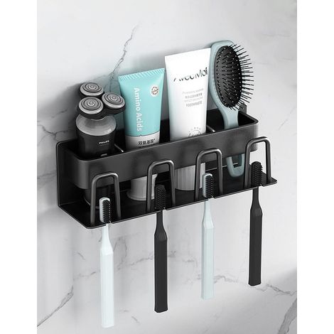 Porte-Brosse à Dents Mural en Aluminium, Support Brosse a Dent, Dentifrice, Rasoir Organisateur (4 Slots)