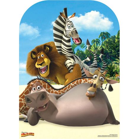 Figurine en carton Passe tête Disney Madagascar zèbre, lion, girafe et hippopotame Hauteur 130 cm