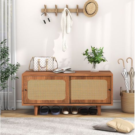 2-türiger Schuhschrank mit verstellbarem Einlegeboden 104 x 40 x 48 cm Nussbaum HAVRYA (1/5)
