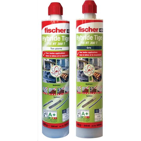 Fischer – Cartouche de résine polyester 300 ml – Kit de scellement chimique pour tous supports – 2 embouts mélangeurs – Couleur ton pierre