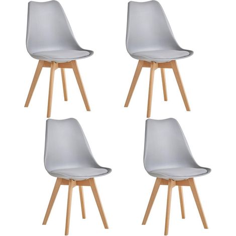 4er-Set Esszimmerstühle Grau, nordische Küchenstühle mit Buchenholzbeinen, ergonomisch (1/5)