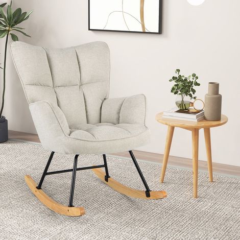 COSTWAY Linen Nursery Rocking Chair Modern Rocking Accent Chair Glider Rocker Armchair (1/5)