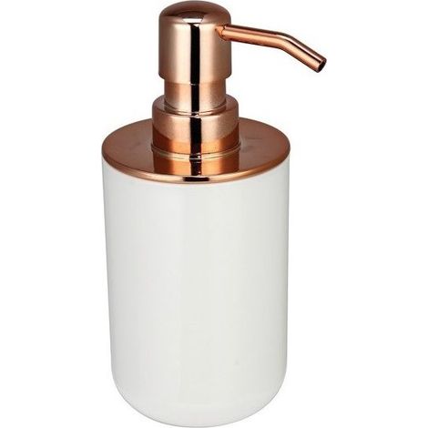 Distributeur de savon, design cuivré et blanc, fixation murale, accessoire de salle de bain pratique et élégant pour savon liquide (1/3)