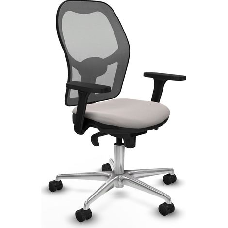 Jorquera sincro malla gris similpiel blanco brazos 3D base aluminio ruedas 65mm nailon (1/5)