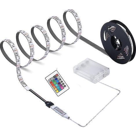 Bande LED avec télécommande et boîtier à piles. haute luminosité. étanche IP65. 5 V CC. RGB 5050. décoration murale pour chambre ou salon. (1/5)
