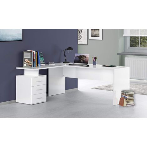 Scrivania angolare design moderno bianco lucido - New Selina