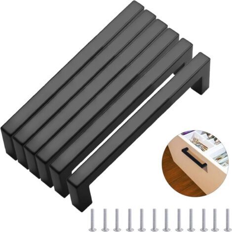 Lot de 6 poignées de meuble cuisine noir 224 mm – Acier inoxydable – Poignées carrées pour bureaux, tiroirs, armoires, placards-ARCAN (1/5)