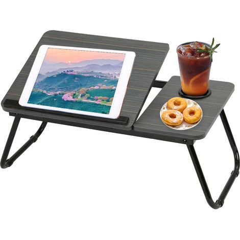 Trintion Faltbare Laptoptisch 55x32x25cm Notebooktisch Betttisch Klappbar Notebook Laptop Bett Tablett Tisch für Lesen oder Frühstücks mit Getränkehalter Schwarz (1/5)