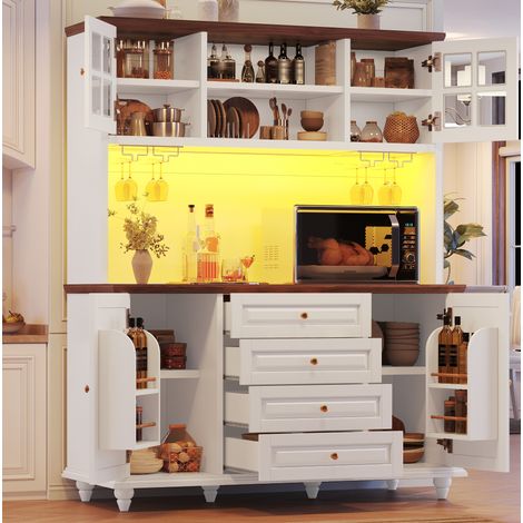 CHICFURN Aparador alto de cocina 140 x 40 x 179,5 cm blanco con LED RGB (1/5)