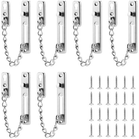 Lot de 6 chaînes de sécurité pour porte intérieure, verrou de porte en acier inoxydable avec 24 vis, idéal pour les portes d'hôtel et de chambre.