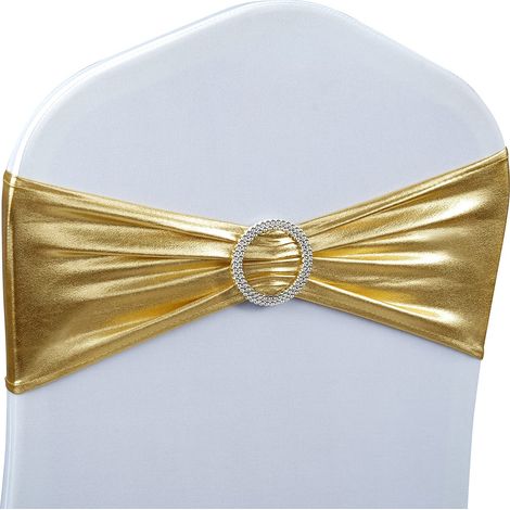 Nœuds de Chaise en élasthanne Extensible de qualité supérieure avec Boucle coulissante pour décoration de Mariage, cérémonie, réception, Banquet (Or métallisé, 30) (1/5)