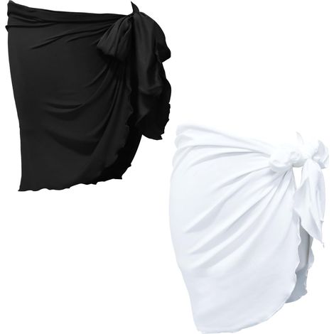 2 Pièces Sarong de Plage Noir et Blanc pour Femmes - Couverture de Bikini, Jupe Paréo en Mousseline pour Vacances et Natation (1/5)