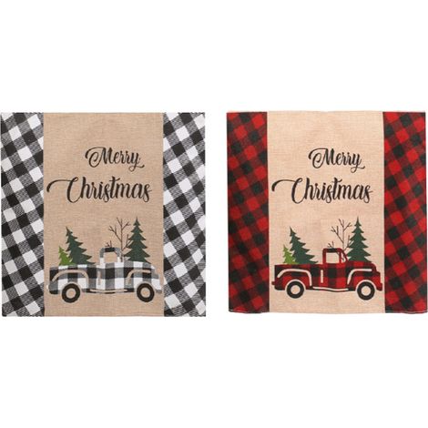 2 Creative Linen Chair Cover Chair Back Cover Decor Black White Check and Red Black Check Style (1/2)