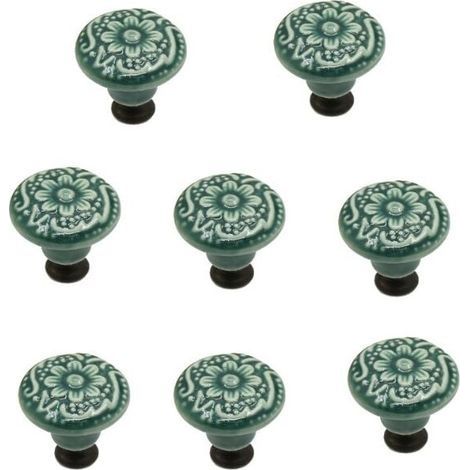 8 pièces vert boutons en céramique, boutons de porte d'armoire vintage, boutons de tiroir, boutons de porte en céramique, boutons de tiroir, boutons de commode, ensemble de boutons de tiroir (1/4)