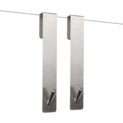 2pcs Crochets de Porte de Douche, Acier Inoxydable Crochets de Suspension pour Serviettes sans Perçage sur Porte de Douche sans Cadre pour Salle de Bain-Argent (1/5)