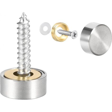 Cache Vis Miroir Décoratif 10 mm en Acier INOX Brossé, Lot de 8 Capuchons, Fixation Esthétique pour Salle de Bain et Mobilier (1/5)