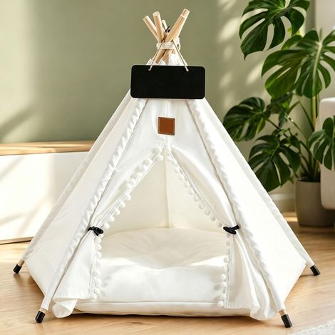 Tente pentagonale pour chien et chat - Portable - Blanc - Taille M (1/5)