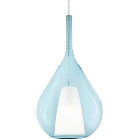 Sospensione Contemporanea Kalique Vetro Azzurro Bianco E Cromo 1 Luce E27 H59Cm (1/3)