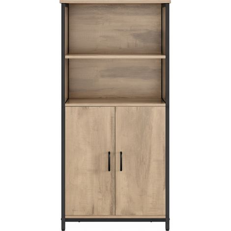 Vasagle – Buffet en acier marron et noir – 2 compartiments ouverts – Dimensions 35 x 60 x 124,5 cm – Kit anti-basculement inclus (1/5)