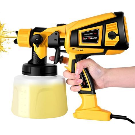 Pistolet a Peinture,650W HVLP Pistolet à Peinture Électrique,4 Buses en cuivre et 3 Motifs, réservoir de 1400 ML, pour Intérieur et Extérieur de Maison, Armoires, Clôtures, Plafonds(Jaune) (1/5)