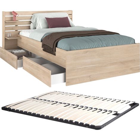 Letto 120 x 190 cm con 4 cassetti - Colore: Naturale + Rete - TENALIA