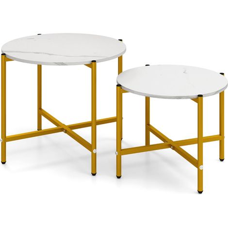 Lot de 2 tables basses rondes 65 x 65 x 51 cm et 55 x 55 x 41 cm espace gain de place design industriel en bois manufacturé blanc