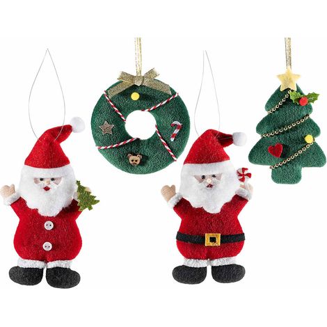 Addobbi con soggetti natalizi in panno da appendere decori in rilievo, set da 12 pezzi, Babbo: cm 8 x 13 H