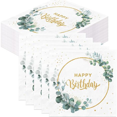 80er-Set Happy-Birthday-Servietten 33x33cm, Salbeigrün, Eukalyptus (1/5)