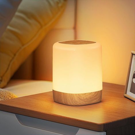 Lámpara de mesita de noche táctil recargable – Blanco cálido + 256 colores RGB, temporizador, inalámbrica, para sala de estar/dormitorio. (1/4)
