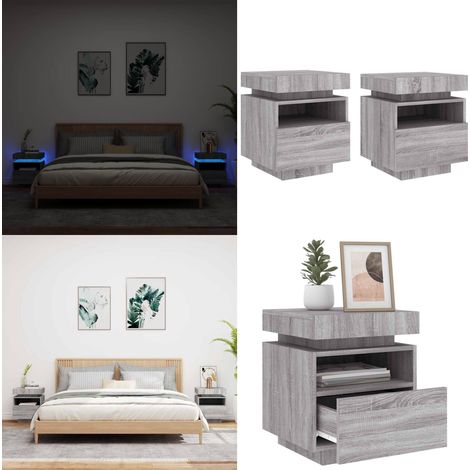 Armoires de chevet avec lumières LED 2 pcs sonoma gris - Tables De Chevet - Meuble De Chambre - Luminaire Led - Éclairage Rgb - Rangement - Home & Living (1/5)