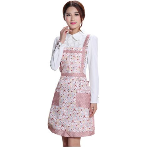 Tablier de cuisine rose et jaune à motifs floraux style princesse -Avec deux poches (1/5)