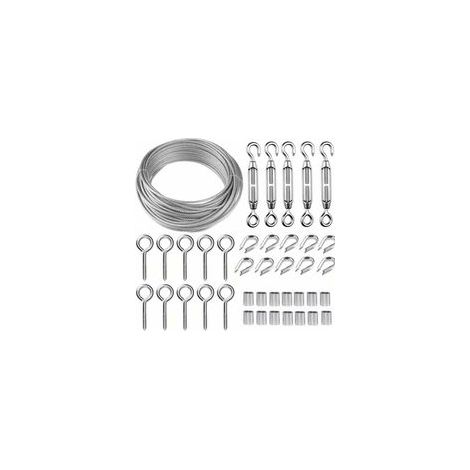 Kit de câble métallique en acier inoxydable de 5 m/2 mm avec tendeur de fil robuste M5, kit de rouleau de fil de clôture, kit de garde-corps de câble, tendeurs de fil de jardin pour plantes grimpante (1/5)