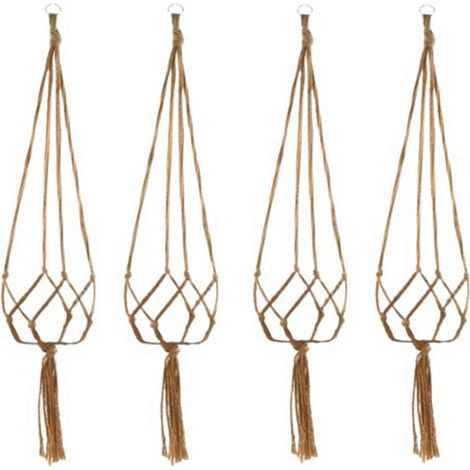 Panier Suspendu - Filet à Plantes en Corde Tressée - Support pour Pot de Fleurs - Usage Intérieur et Extérieur - 105 cm - Lot de 4 (1/3)