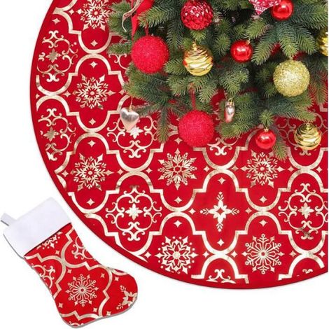 Jupe de sapin de Noël - - 120 cm - Peluche - Rouge - Rond (1/5)