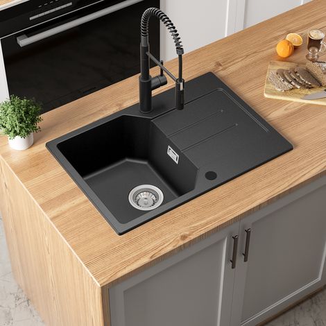 Anycee Max 65 x 45 cm Einzelbecken Quarzspüle Granit Küchenspüle – Granitspüle mit Abtropffläche (1/5)