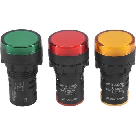 Lampe témoin LED rouge, jaune-verte 22 mm, panneau d'affichage LED, 220 V CA, 3 unités (1/5)