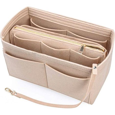 Organizador de bolso de fieltro, bolsa interior tipo bolsa con cierre de cremallera para mujer (beige, S) (1/5)