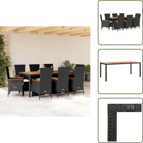 The Living Store 9-tlg. Garten-Essgruppe mit Kissen Schwarz Poly Rattan - Gartentisch (1/5)
