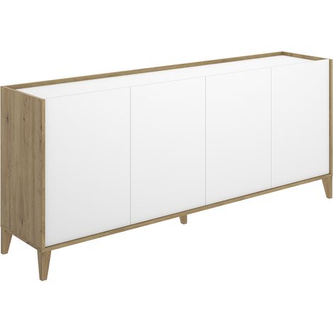 Buffet meuble de rangement à 4 portes, naturel/blanc - Hauteur 77,5 x Longueur 184 x Profondeur 40 cm (1/5)